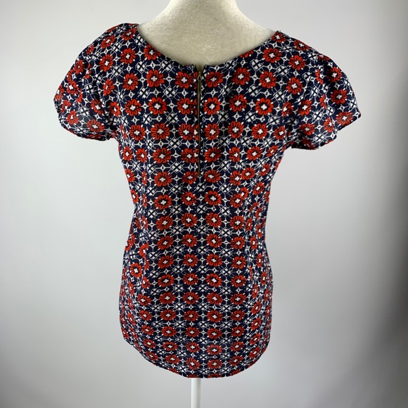 Japna Medium Blouse Blue Red White Floral Back Zip - Picture 4 of 5